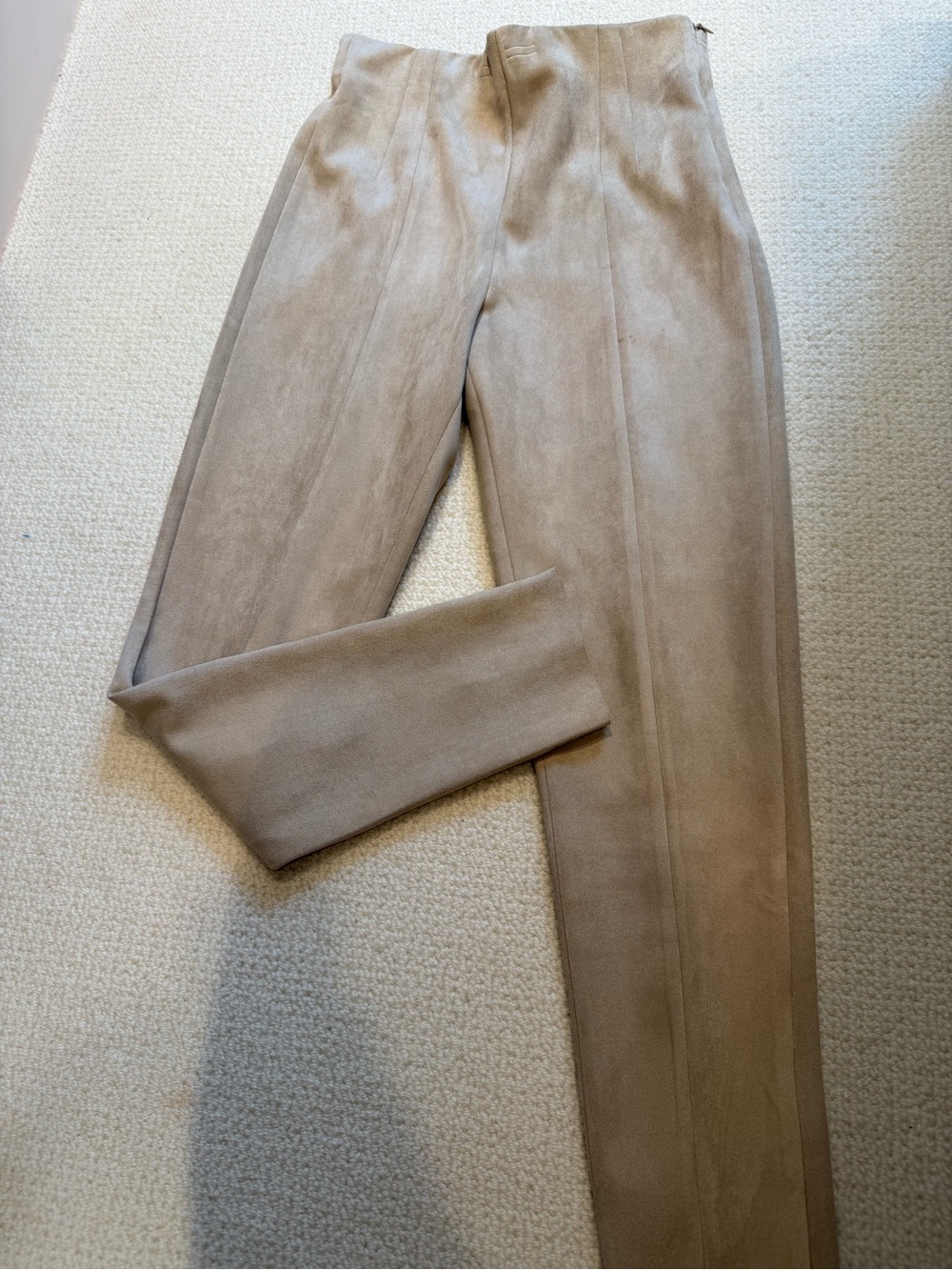 Zara High-Waist Side Zip Suede Pant in Light Taupe